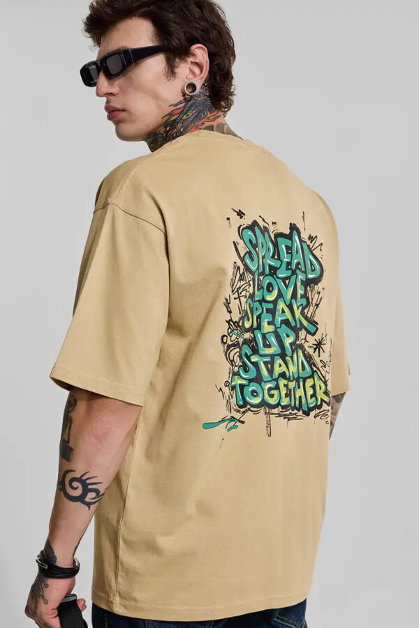 Spread Love Beige Oversized Fit T-Shirt